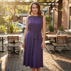 Vior Vior Women's Plum Purple Sleeveless Belted Midi Dress Size 14